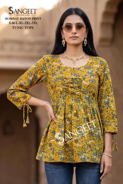 Sangeet bombay rayon print short top kurtis online wholesaler